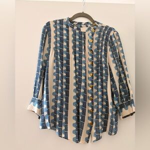 Elegant Blue and Cream Women's Blouse